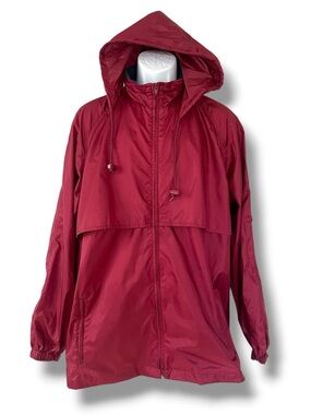 Vintage Mountain Tek Hooded Windbreaker Jacket Red Nylon Outdoor Hiking Coat M